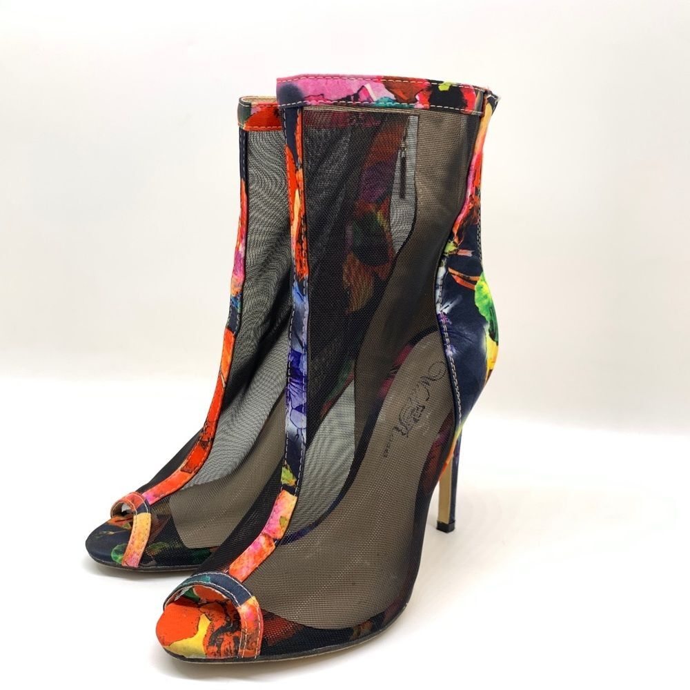 Wild Rose Giselle Women Satin Fabric Mesh Floral Stiletto Bootie Size 5.5
